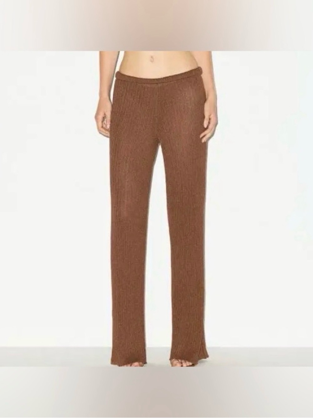 SKIMS Ribbed Wide-Leg Knit Pants - Chestnut Brown
